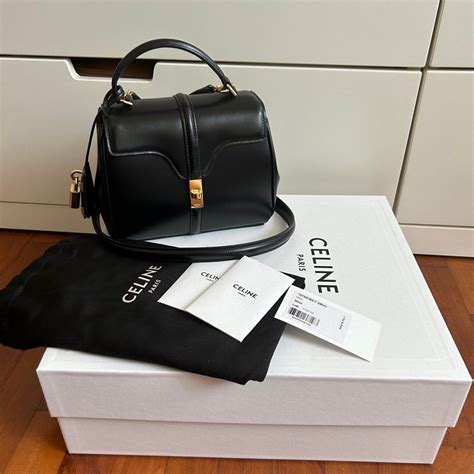 celine mini 16 in satinated calfskin black|CELINE MINI 16 BAG REVIEW .